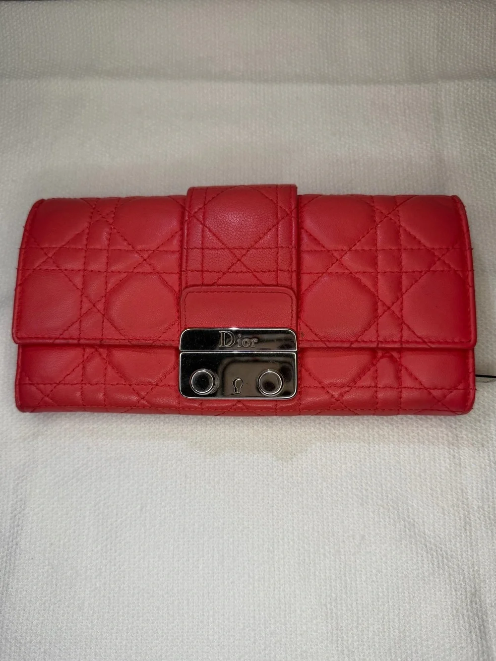 Dior Miss Dior Cannage Long Wallet Lambskin Coral Pink with Silver Hardware